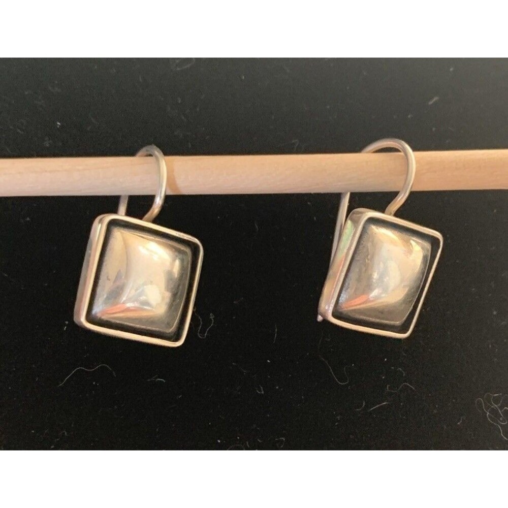 Sterling Silver Square Oxidized Brutalist Earrings Western - Picture 3 of 4